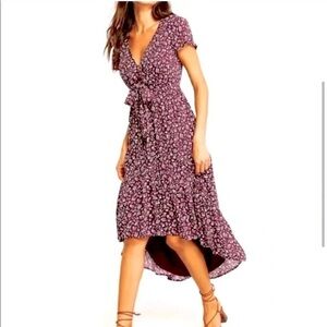 NWT Abercrombie & Fitch Bohemian Floral Midi Dress High-low Burgundy Viscose, S